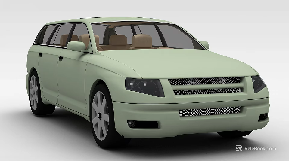 Light Green Station Wagon With Brown Seats And Front Grille Design 3d model 