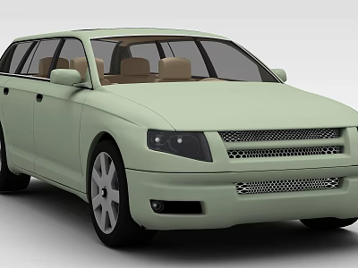Light Green Station Wagon With Brown Seats And Front Grille Design 3d model