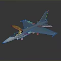 Blue Fighter Jet Model With Open Cockpit Displayed On Dark Background 3d model