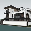 Modern Detached Villa With Large Windows Balcony Water Pool And Greenery
