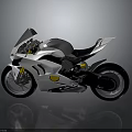 Sleek Modern White and Gray Motorcycle with Yellow Accents and Gray Background Reflection