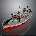Red and White Boat With Upper Cabin Deck Railings and Winch Equipment