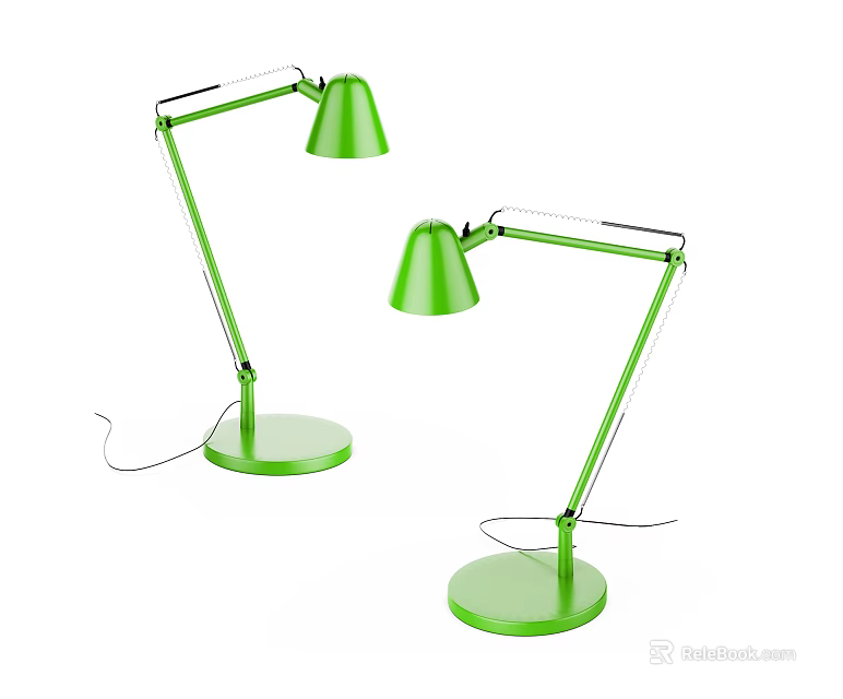 Two Green Modern Desk Lamps With Adjustable Arm And Round Base 3d model
