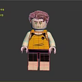 Lego Minifigure With Red Hair Yellow Vest Black Logo And Black Shorts
