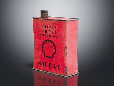 Vintage Industrial Shell Golden Motor Oil Red Metal Storage Can 3d model
