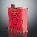 Vintage Industrial Shell Golden Motor Oil Red Metal Storage Can