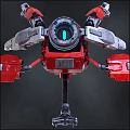 Advanced Red Mechanical Robot With Multiple Arms And Blue Core 3d model