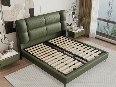 Green Leather Double Bed With Padded Headboard Wooden Slat Base Modern Bedroom 3d model