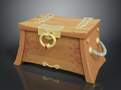 Decorative Wooden Storage Chest with Ornate Metal Locks and Intricate Carved Patterns 3d model