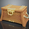 Decorative Wooden Storage Chest with Ornate Metal Locks and Intricate Carved Patterns