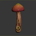 Colorful Vegetable Mushroom Featuring Red Yellow Gradient Cap White Spots And Orange Spiral Stem Design