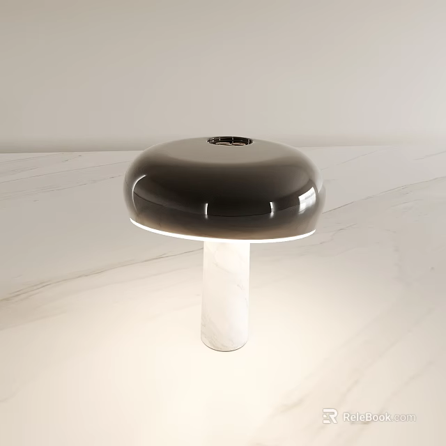 Modern Mushroom Shaped Table Lamp With Dark Lampshade And White Marble Base 3d model 