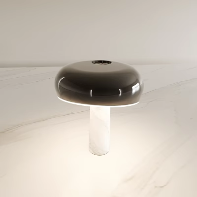 Modern Mushroom Shaped Table Lamp With Dark Lampshade And White Marble Base 3d model