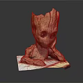 Baby Groot 3D Model With Wooden Texture Leaning On Base And Smiling Expression 3d model