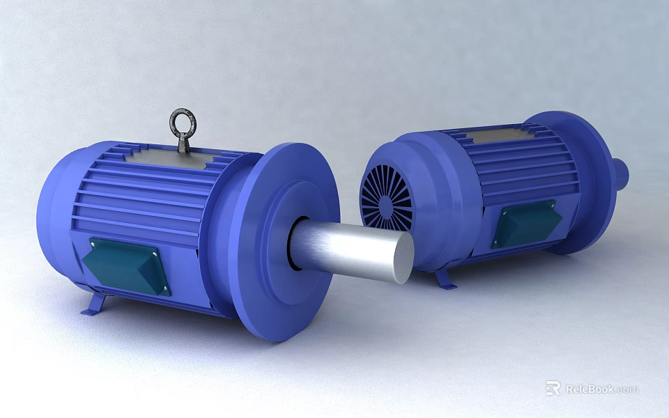Industrial Equipment Blue Electric Motors With Fan And Shaft For Industrial Use 3d model 