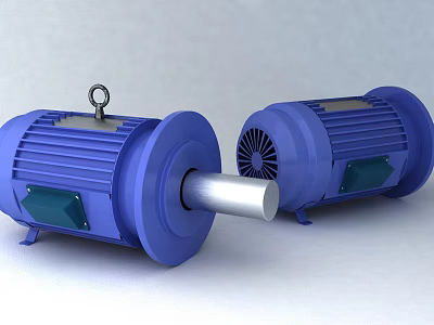 Industrial Equipment Blue Electric Motors With Fan And Shaft For Industrial Use 3d model