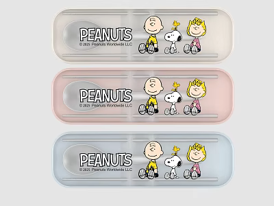 PEANUTS Themed Cups With Charlie Brown Snoopy Lucy Cartoon Design In Transparent Pink Blue Colors 3d model