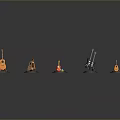Colorful Musical Instrument Equipment Models Including Guitars Stands And Drums