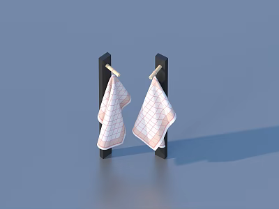 Practical Household Towel Racks With White Checkered Towels For Bathroom Use 3d model