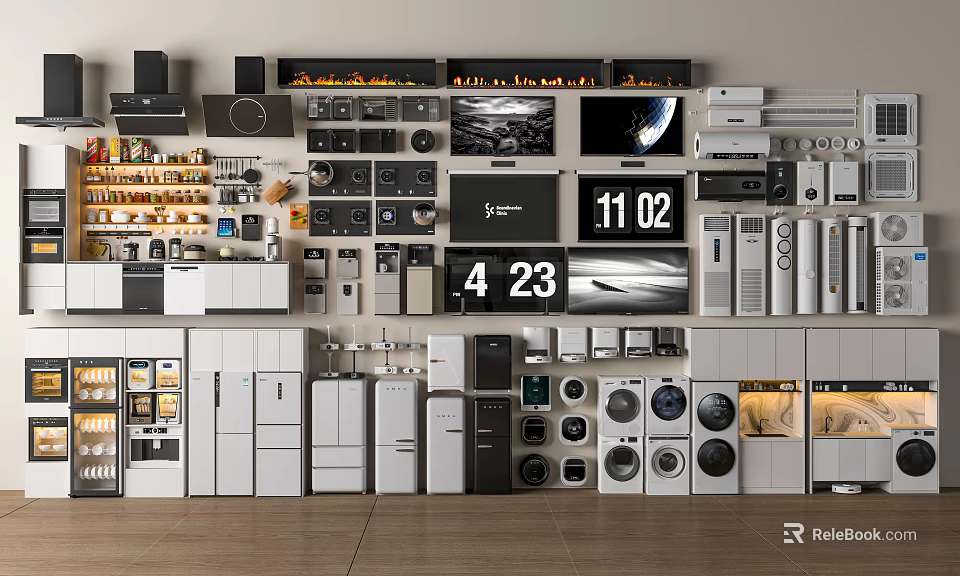 Smart Machines Display Showcasing Various Modern Household Appliances And Devices 3d model 