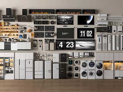 Smart Machines Display Showcasing Various Modern Household Appliances And Devices 3d model