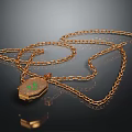 Elegant Golden Necklace With Hexagonal Green Stone Pendant And Chain Design
