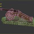 Rusted Ancient Cannon With Wooden Carriage Wheels On Stone Plinth