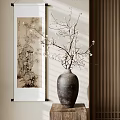 Elegant Chinese Ceramic Vase With White Blossom Branches And Traditional Painting
