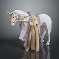 Low Poly Style Woman In Golden Beige Robe Standing Beside White Horse