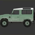 Classic Light Green Off Road Car With White Roof And All Terrain Tires