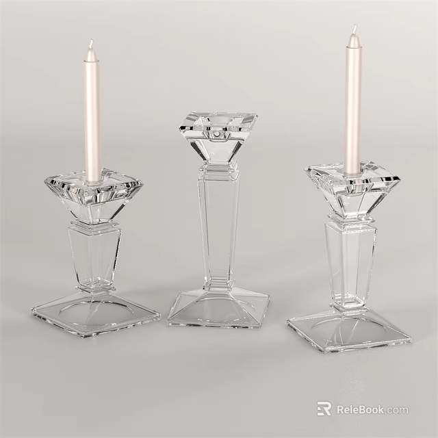 Transparent Glass Candle Holders Set With Square Base And Geometric Design 3d model 