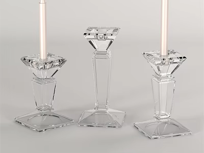 Transparent Glass Candle Holders Set With Square Base And Geometric Design 3d model