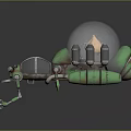 Mechanical Ant Character With Green Metallic Body Transparent Dome And Robotic Legs