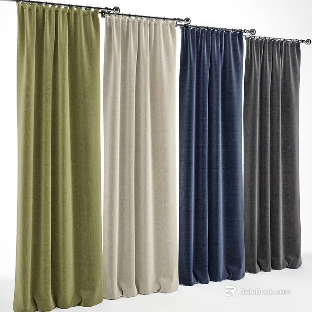 Green Beige Navy Blue and Gray Curtains Collection for Home Decor 3d model 