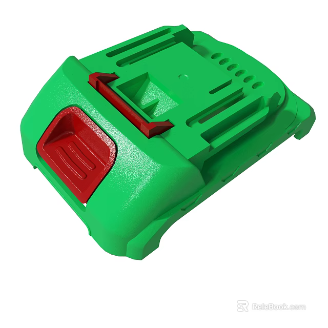 Green Plastic Device Housing With Red Component And Groove Structure Design 3d model
