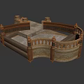 Classical Style Wooden Bed With Carved Railings Steps And Decorative Columns