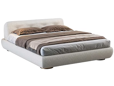 Modern Double Bed With Curved Headboard Light Gray Frame And Brown Gray Bedding 3d model