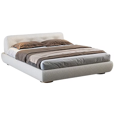 Modern Double Bed With Curved Headboard Light Gray Frame And Brown Gray Bedding 3d model