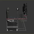 Ergonomic Office Chair And Red Computer Desk With Multiple Monitors Setup 3d model