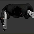 Sci Fi Character in Black Tactical Uniform with Goggles Weapon and Device