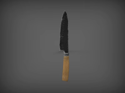 Hardware Tool Kitchen Knife With Black Blade And Wooden Handle 3d model
