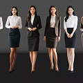 Elegant Professional Women In Business Attire Standing Against Dark Background