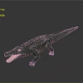 Detailed Green Crocodile with Open Mouth and Scales on Gray Background