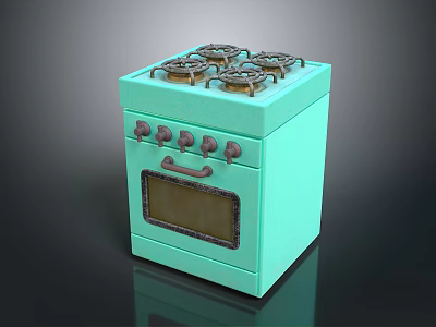 Light Green Kitchen Gas Stove With Four Burners Oven And Control Knobs 3d model