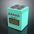 Light Green Kitchen Gas Stove With Four Burners Oven And Control Knobs