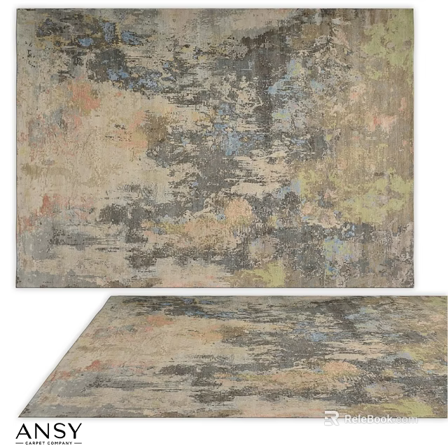 Abstract Pattern Square Carpet With Gray Beige Pink Green Tones For Living Room 3d model 