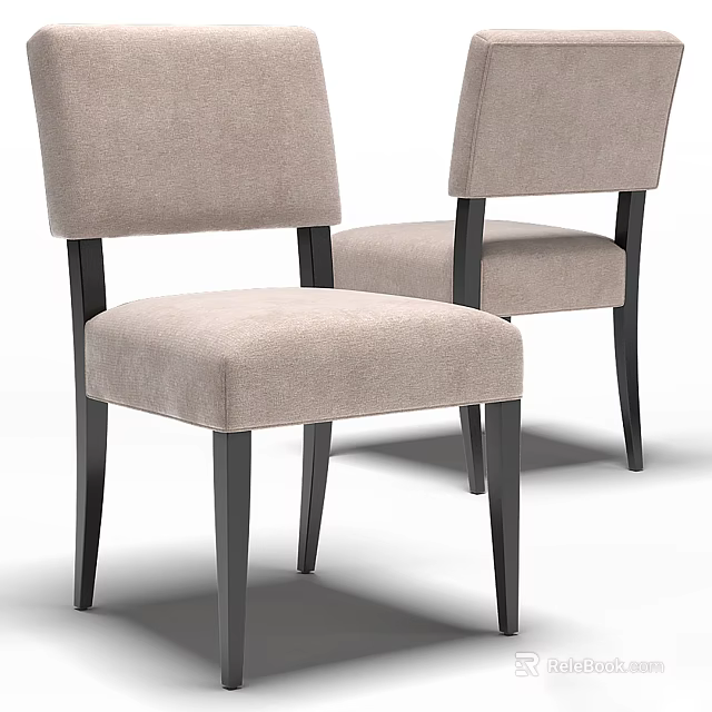 Stylish Light Colored Upholstered Dining Chairs With Black Legs Modern Design 3d model 
