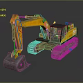Yellow CAT Excavator With Tracks And Front Bucket On Gray Background