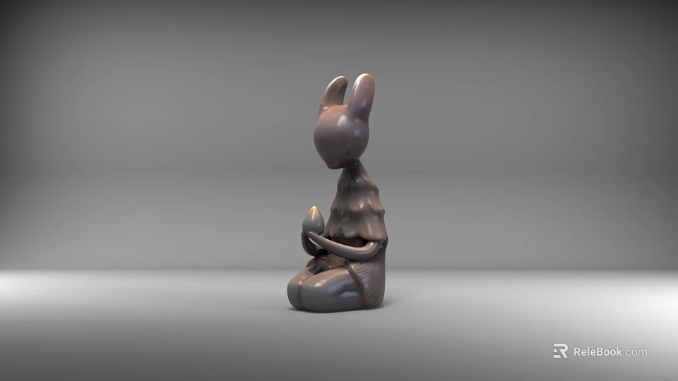 Abstract Sitting Rabbit Sculpture Carving With Dark Material And Holding Object 3d model