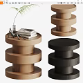 Modern Layered Round Side Tables in Wooden and Black Finishes for Living Room Decor
